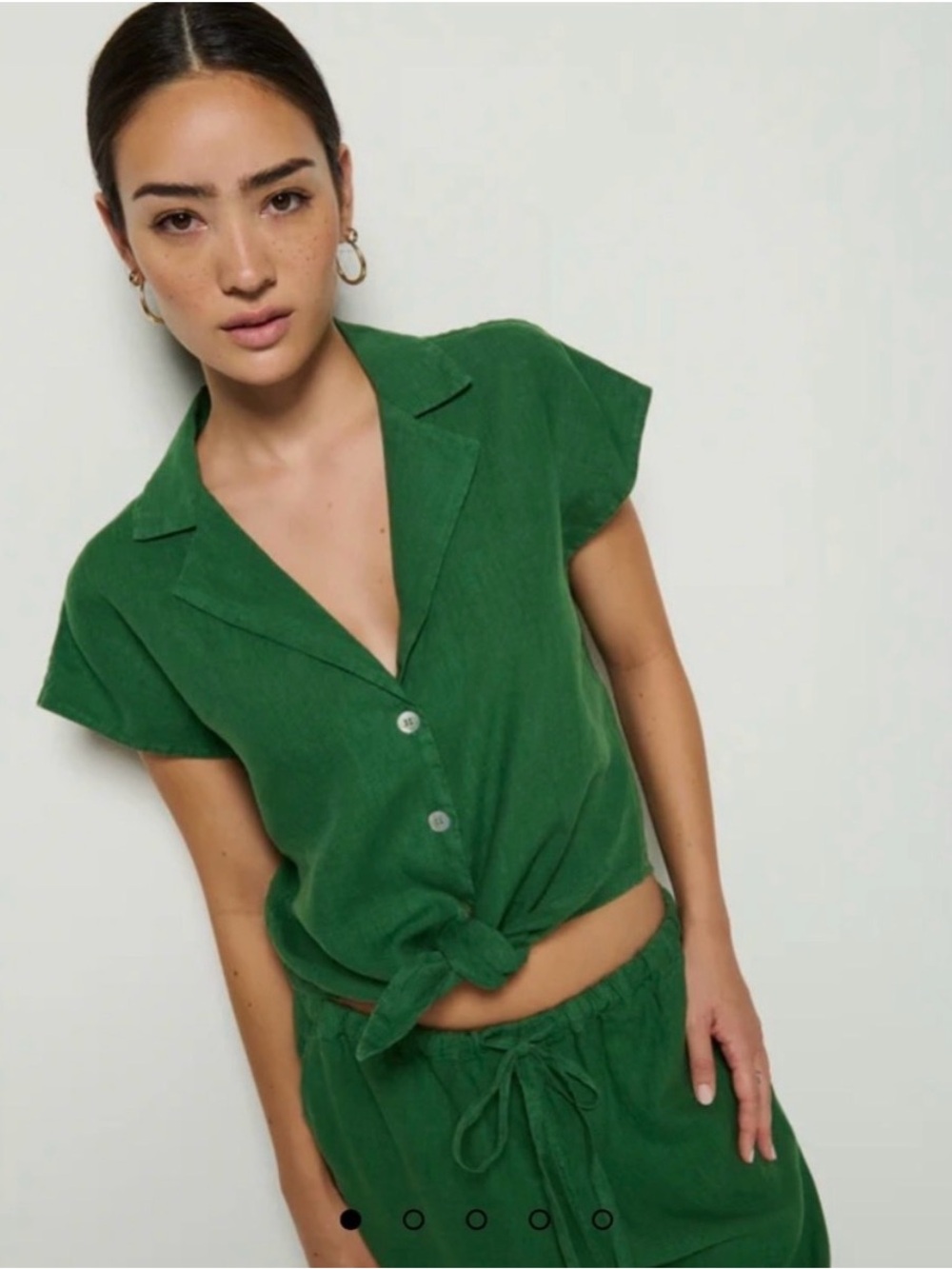 NWT Nation LTD Noemi green linen tie front top, size L